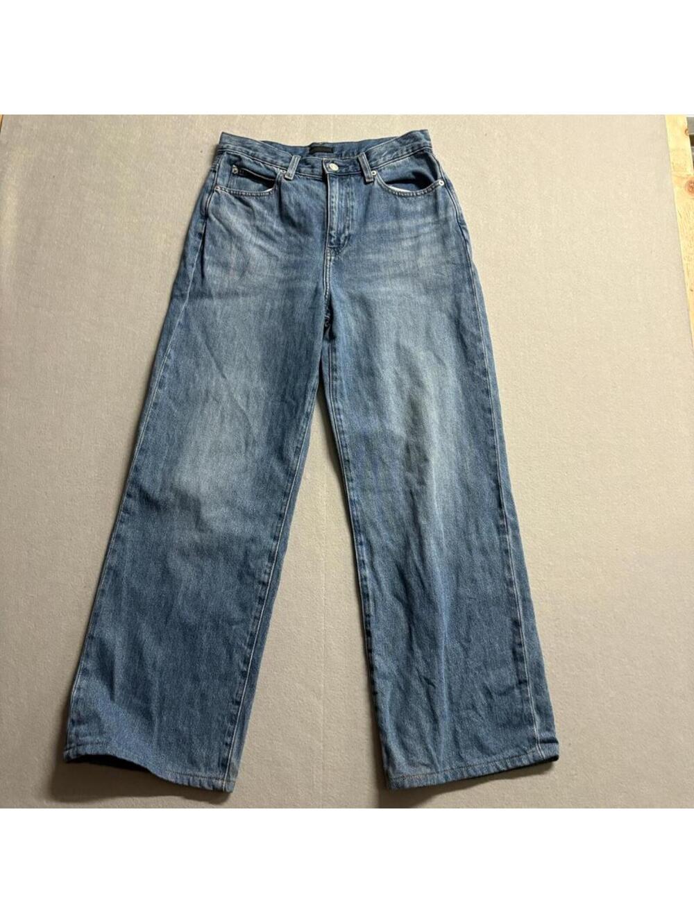 Uniqlo Wide Leg Jeans Womens 25 Blue Denim High Rise Cotton Blend like 29x28
